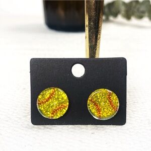 NEW Softball Glitter stud Earrings sports - Boutique